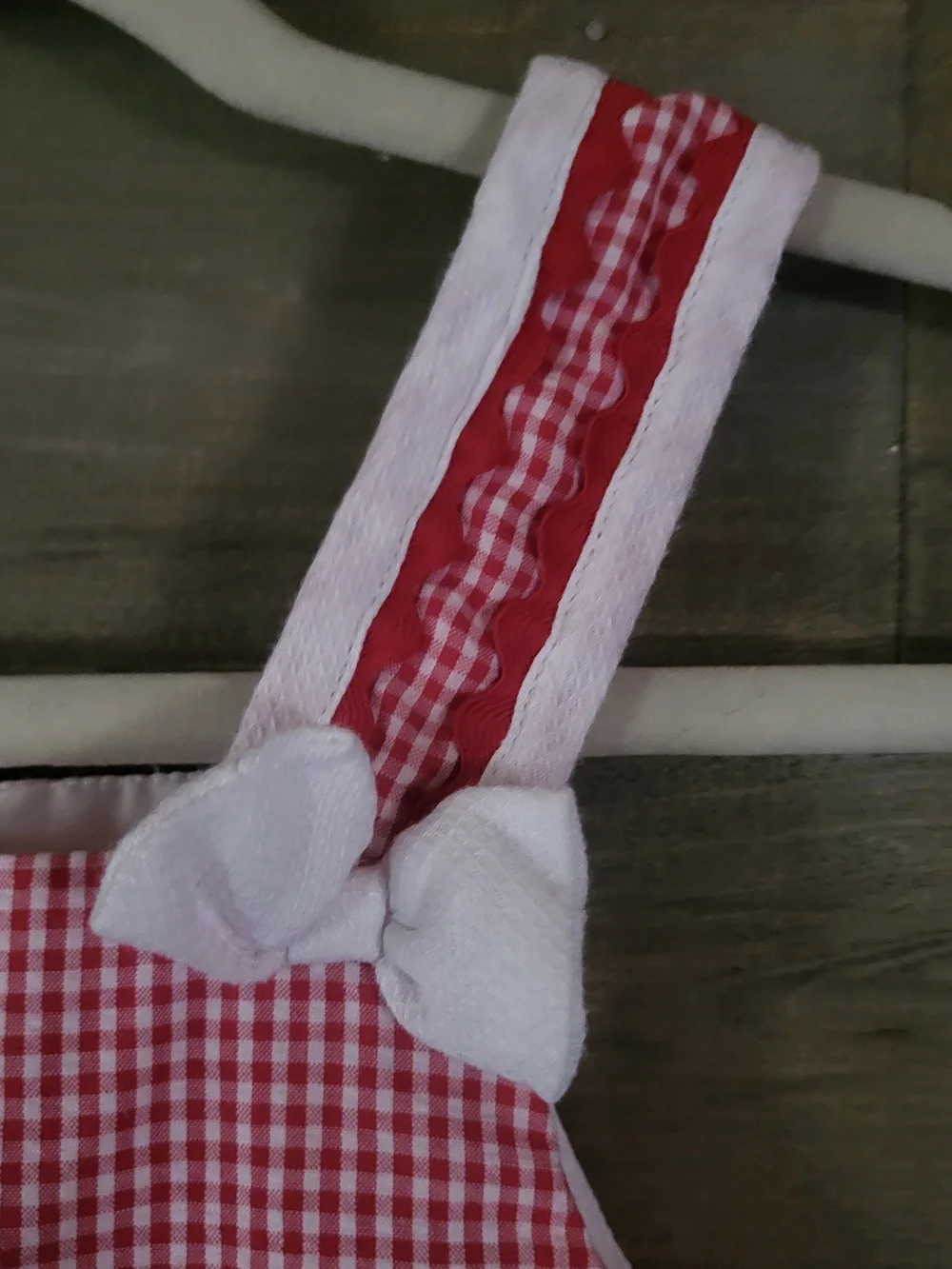 Vintage 90's Red Gingham Girl's Picnic Dress With Cherry Trim 5/6